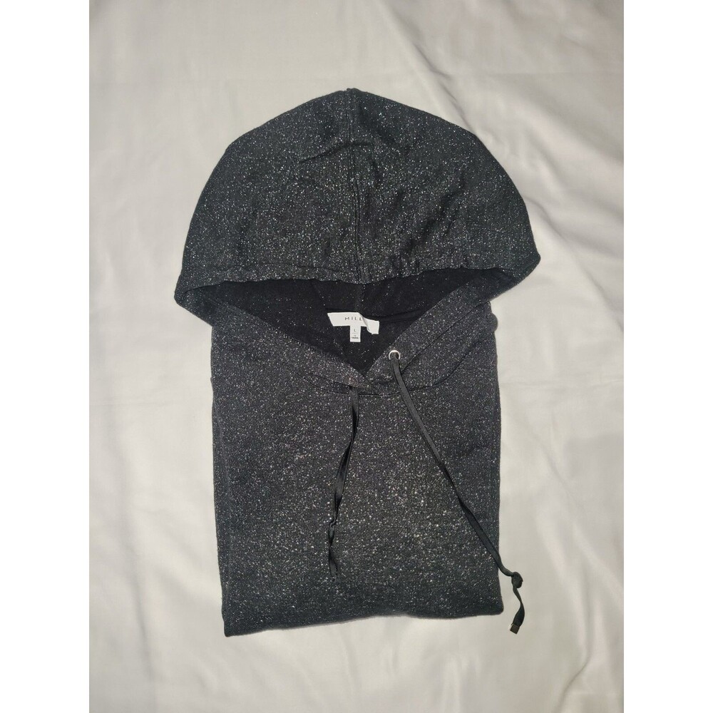MILLY $175  Regina Black Metallic Fabric Hoodie Sweatshirt Size Large